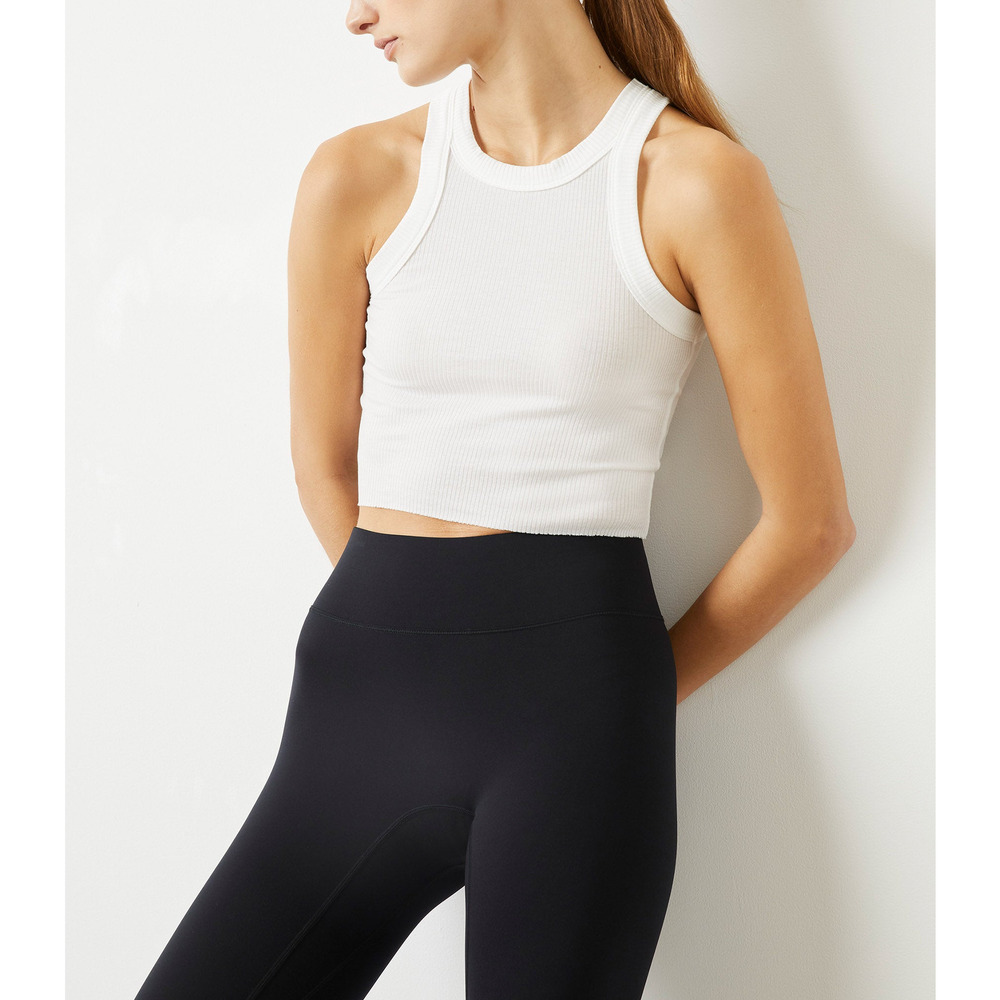 Bandier 'Rivington' White Ribbed Cropped Tank Size XS